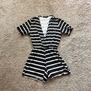 Black & white striped short sleeve romper